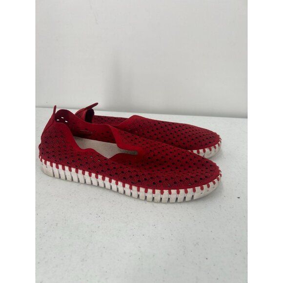 ILSE JACOBSEN Tulip Slip-On Shoes EU 40 (US 9.5-10) Red Perforated Travel Flats - Picture 12 of 12